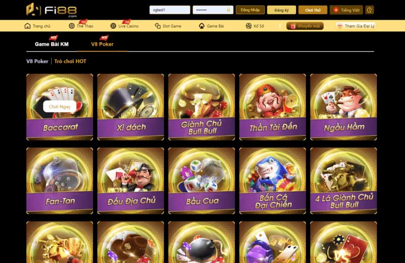 Các loại game đánh bài online Fi88 phổ biến